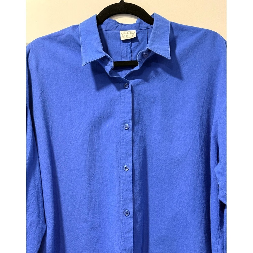 Vintage Cheryl Tiegs Royal Blue Button-Front Blouse Ladies Size Medium - Picture 2 of 4